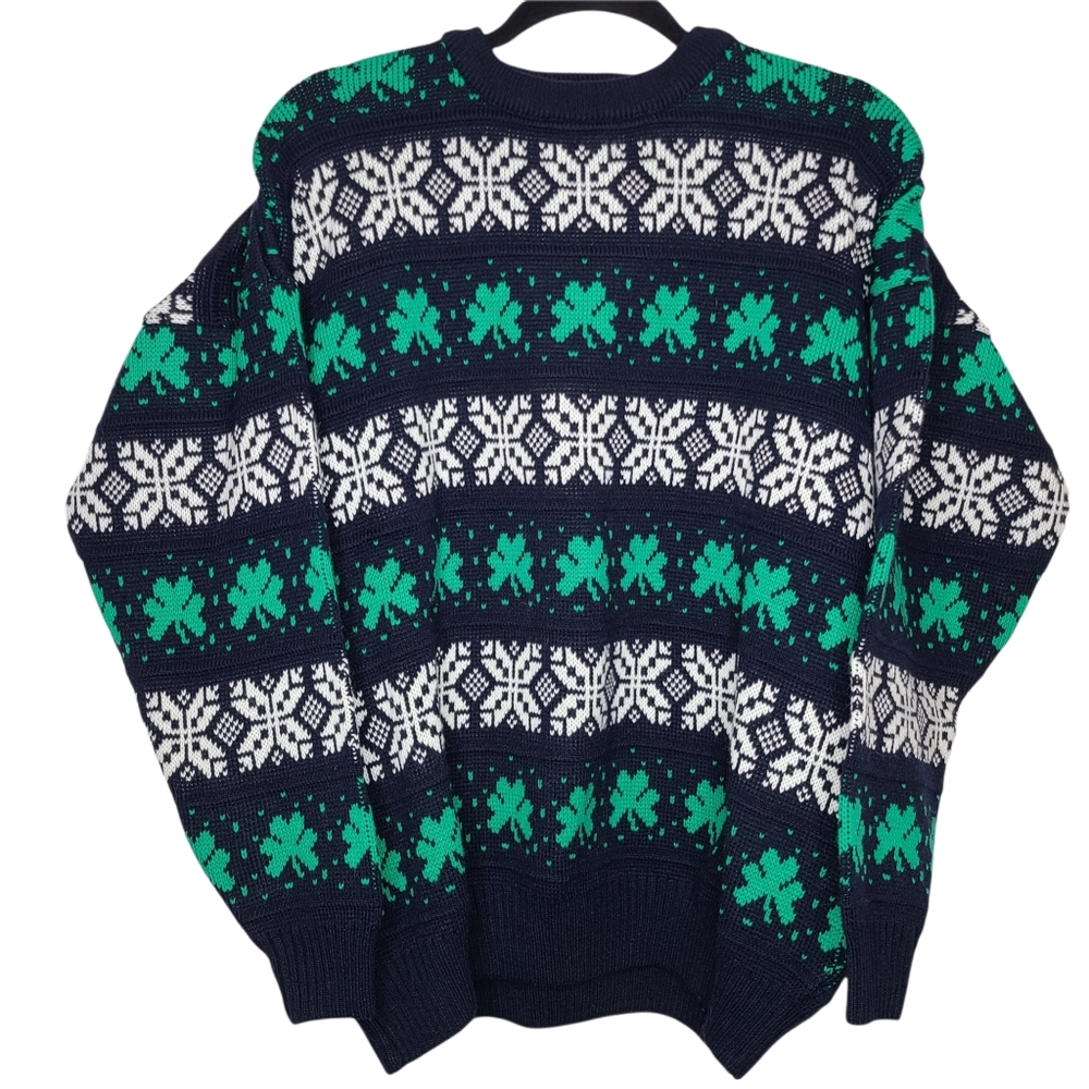 Blarney Woollen Mills Fair Isle Clover Pullover Crewneck Sweater Large
